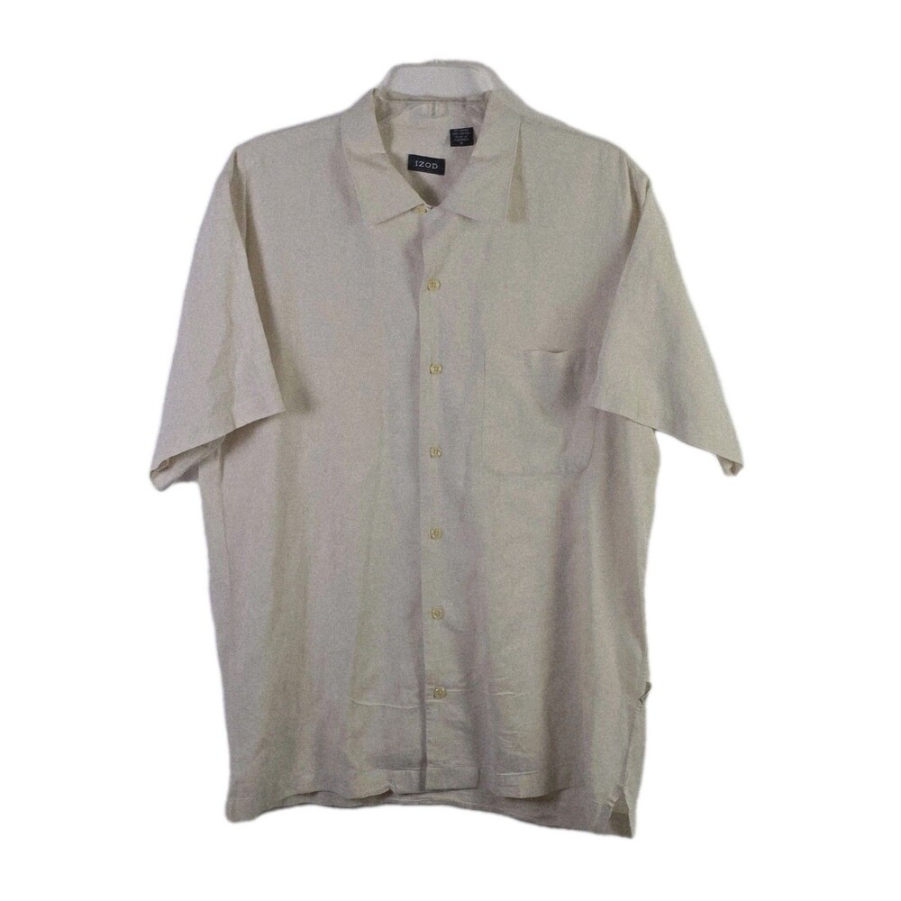 IZod Classic Men's Medium White Linen Blend Short Sleeve Polo Shirt